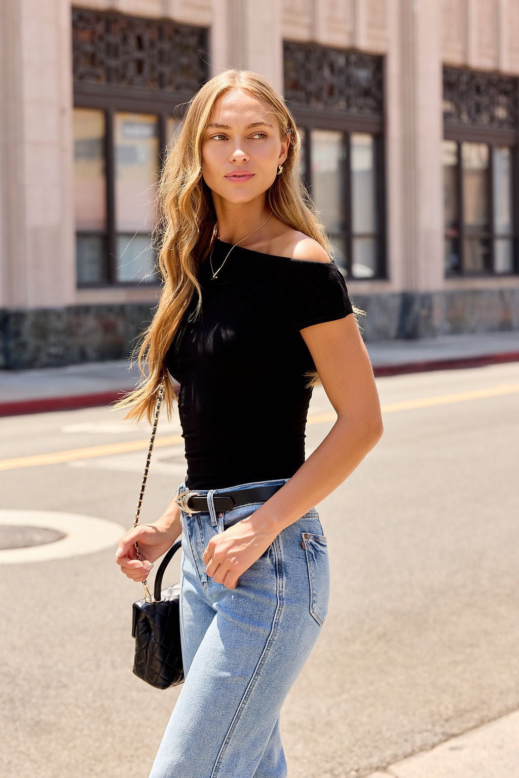 Black Asymmetrical Ribbed Top - Image 9