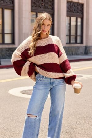 Camel & Wine Striped Sweater - Pre Order