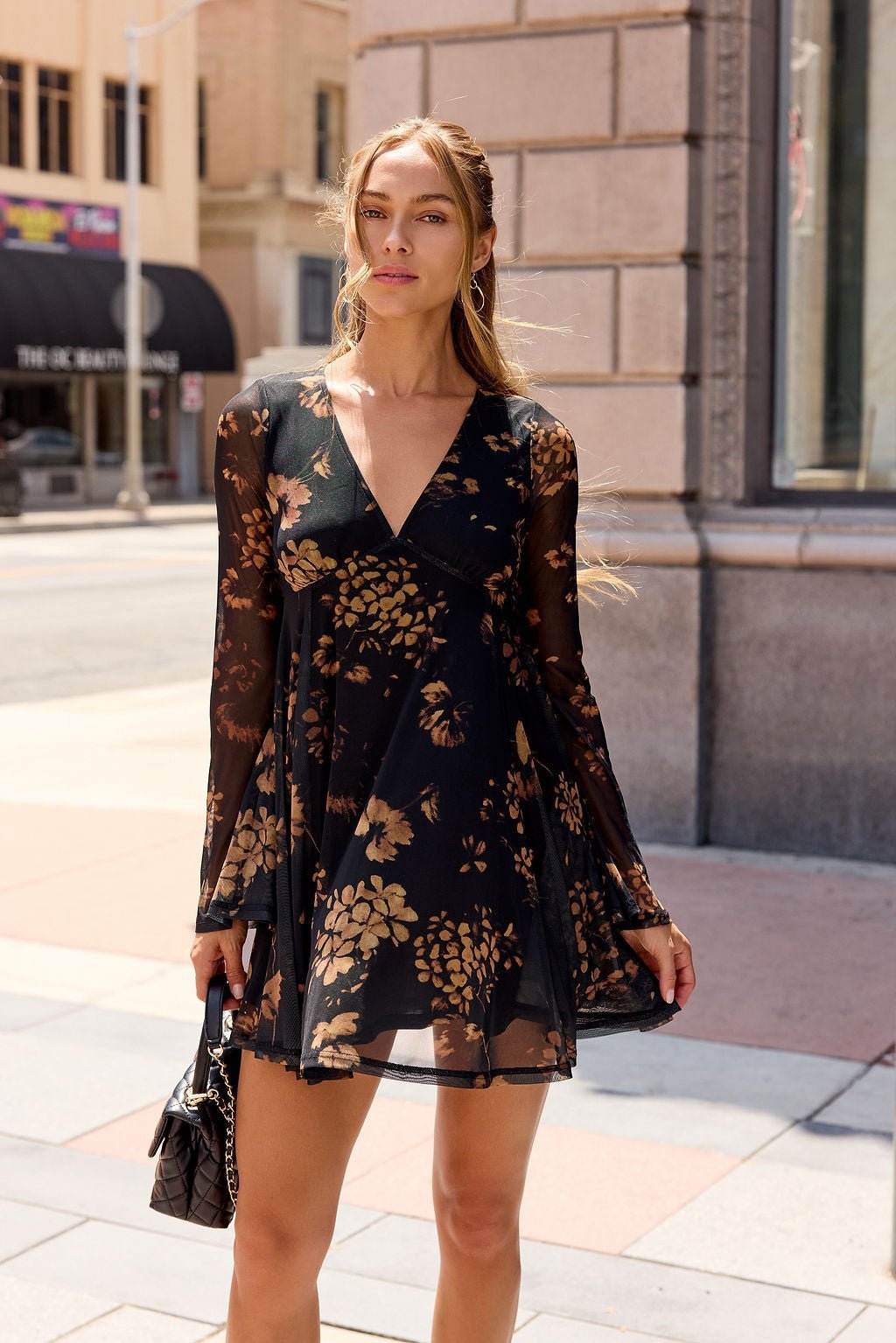 Camellia Floral Mesh Mini Dress - Black - Image 11