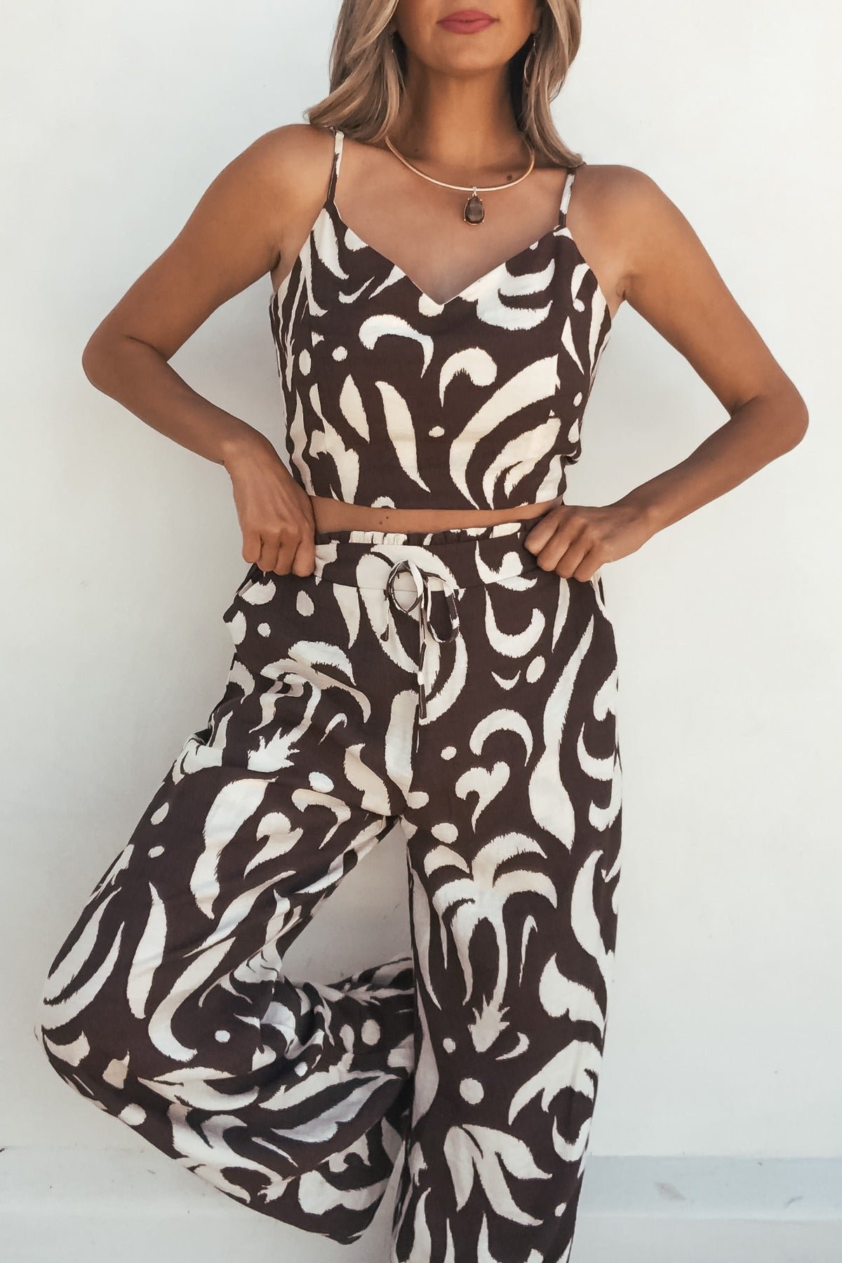 Eda Print Cami Tank and Pants Set - Brown - FINAL SALE - Image 2