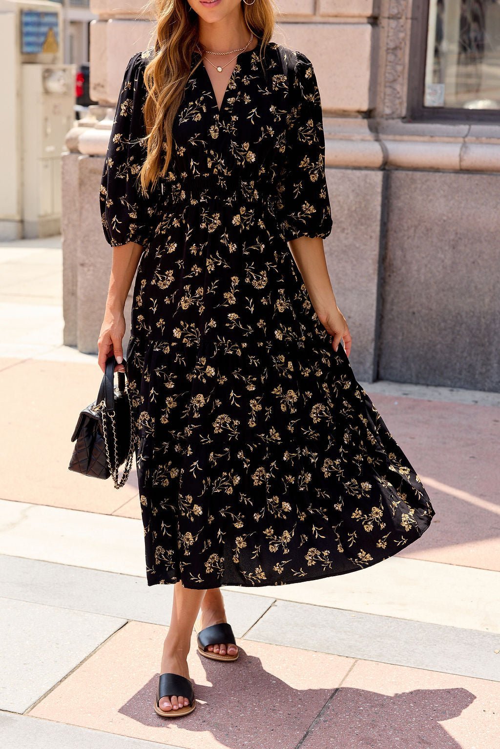 Ember Floral Midi Dress - Black - Image 9