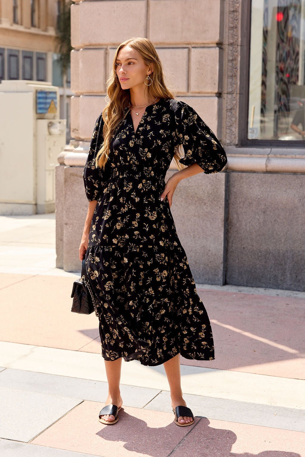 Ember Floral Midi Dress - Black - Image 3