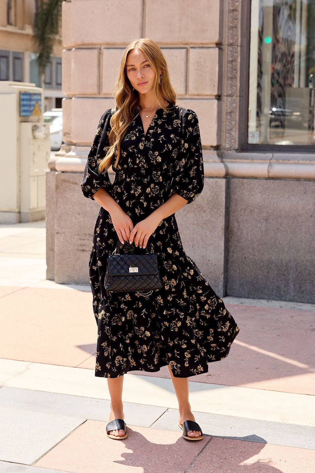 Ember Floral Midi Dress - Black - Image 6