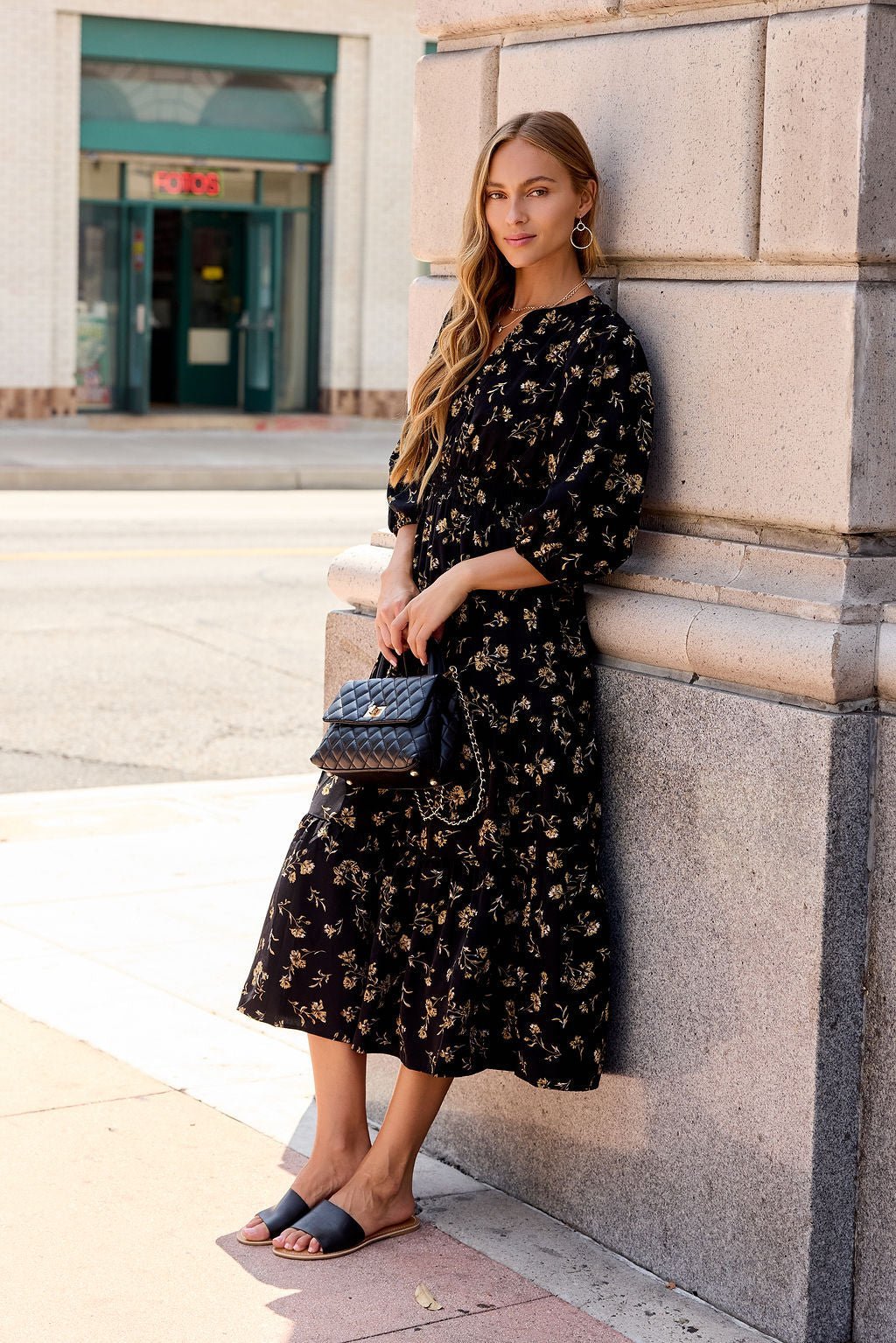 Ember Floral Midi Dress - Black - Image 4