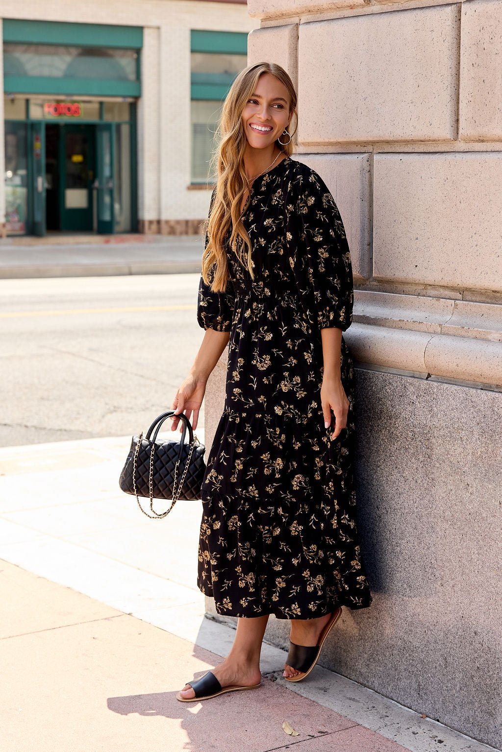 Ember Floral Midi Dress - Black - Image 5