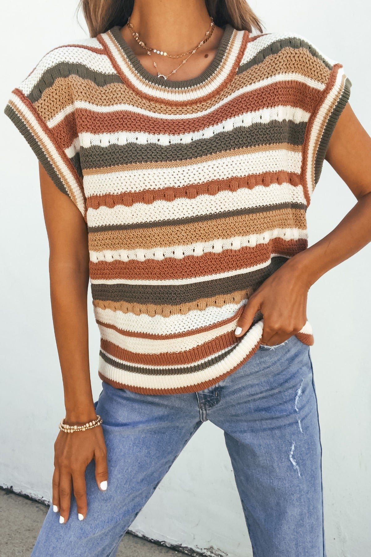 Field Day Stripe Sweater Vest - Olive - Image 3