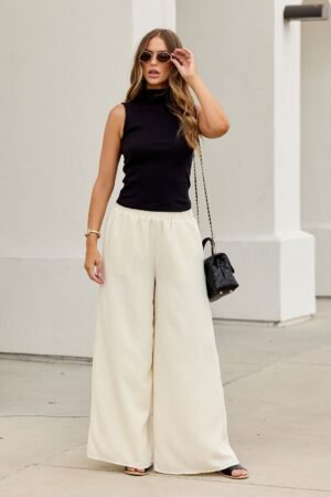 First Class Wide Leg Pants - Natural