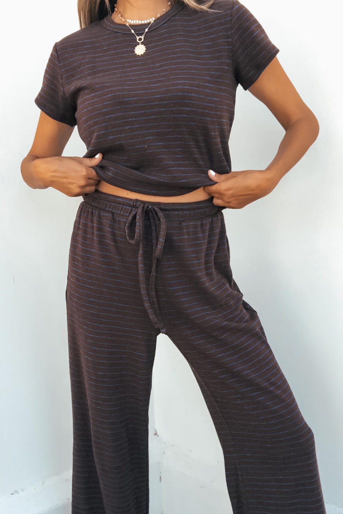 Kacey Striped Wide Leg Pants - Brown - Image 3