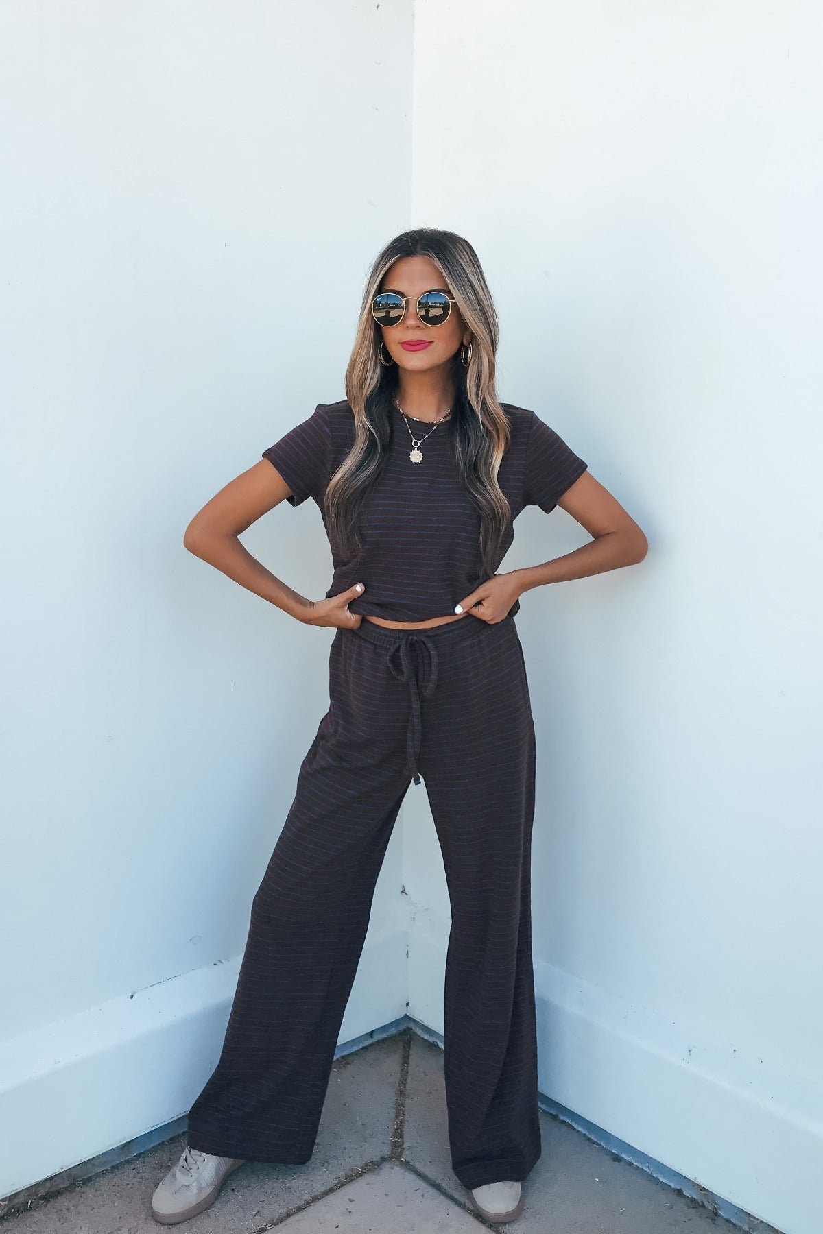 Kacey Striped Wide Leg Pants - Brown