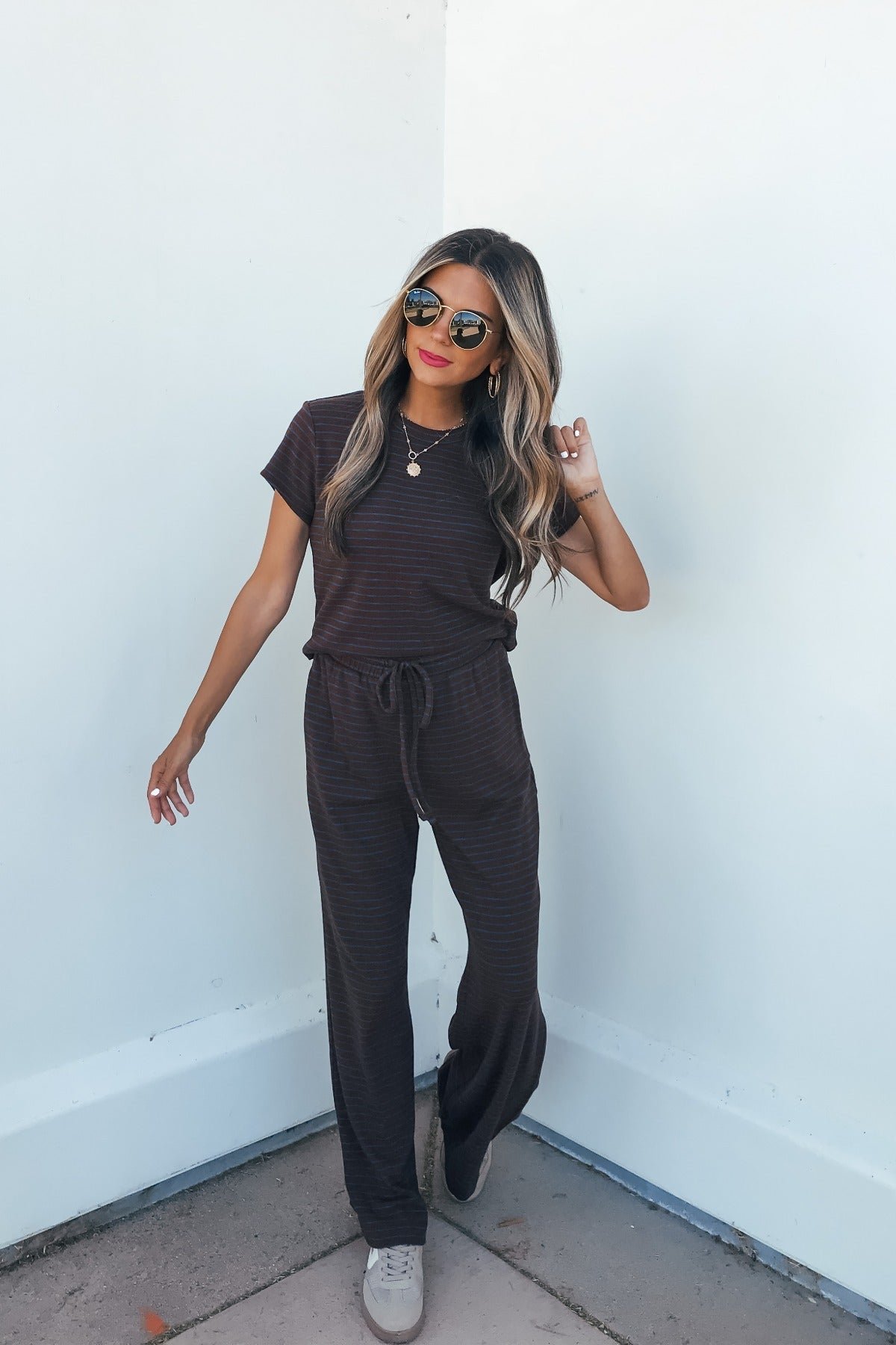 Kacey Striped Wide Leg Pants - Brown - Image 2