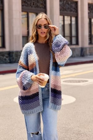 Multi Blue Stripe Crochet Cardigan - Pre Order