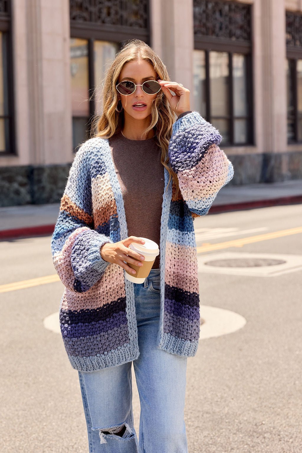 Multi Blue Stripe Crochet Cardigan - Pre Order