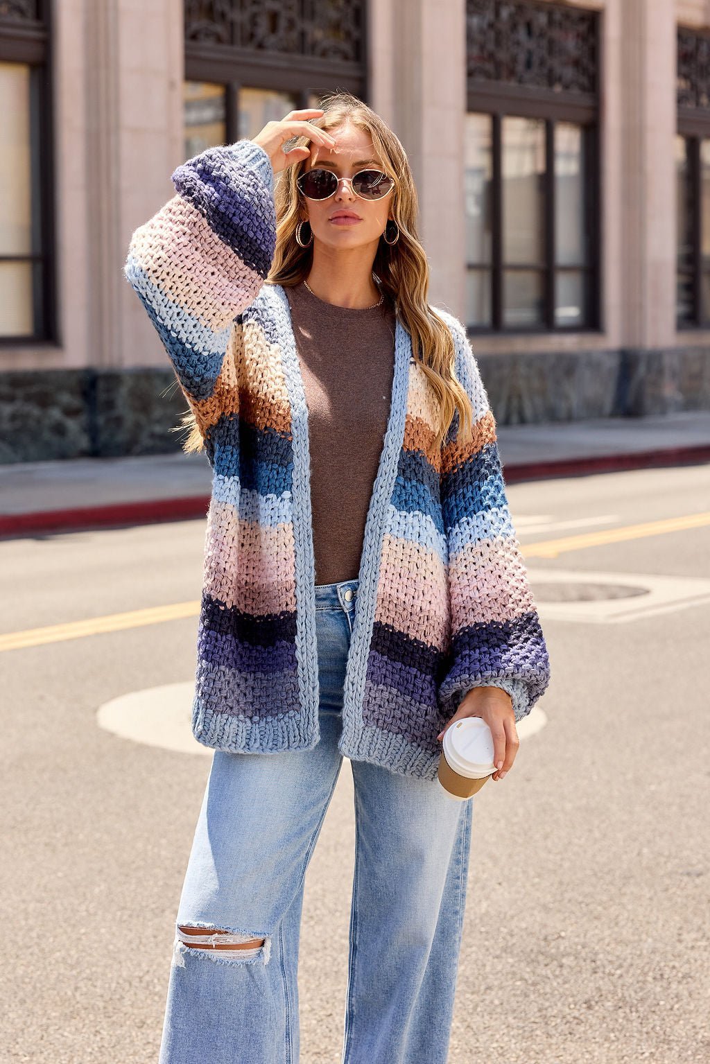 Multi Blue Stripe Crochet Cardigan - Pre Order - Image 6