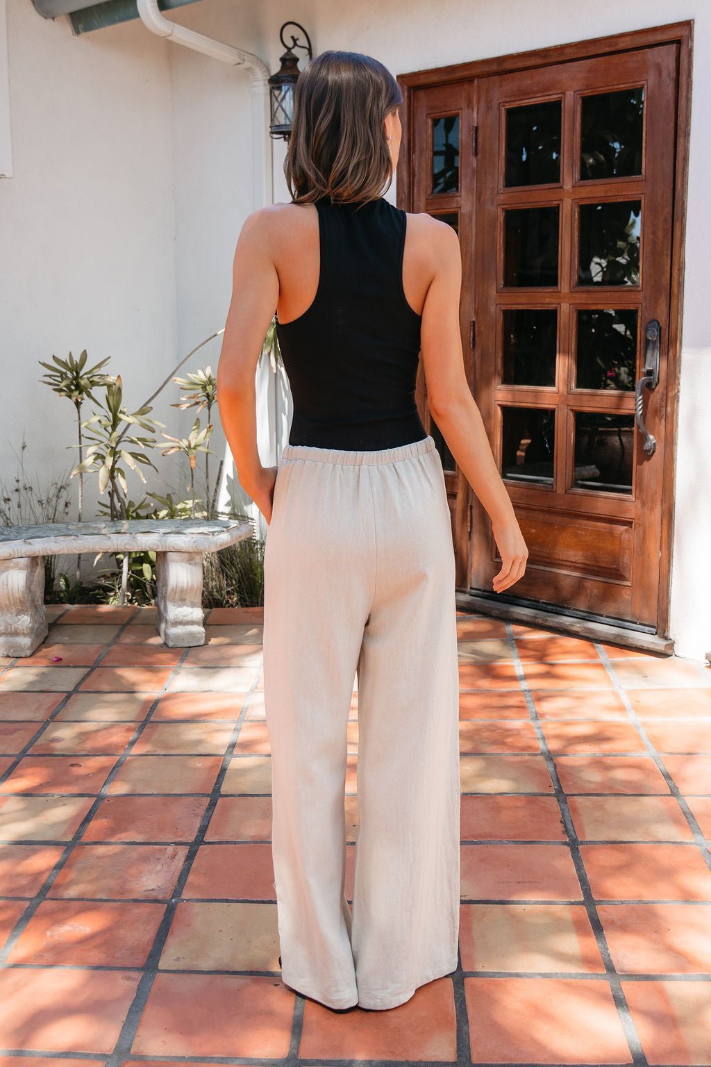 Piped Drawstring Linen Pants - Beige - FINAL SALE - Image 8