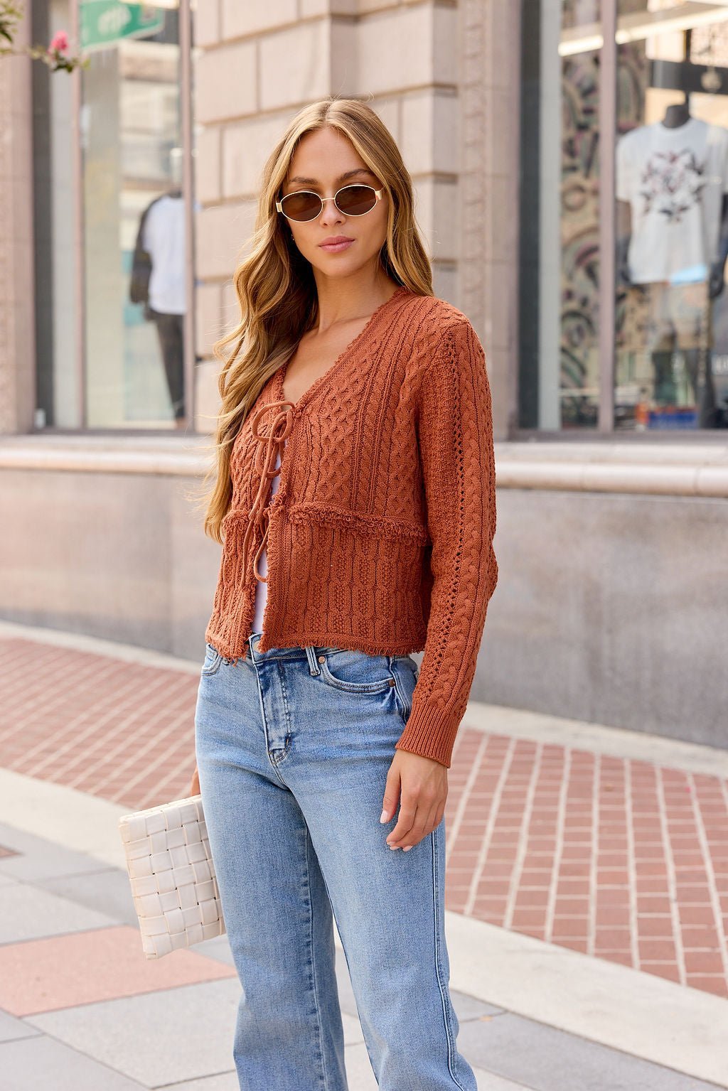 Reese Tie Front Sweater - Terracotta - Image 7