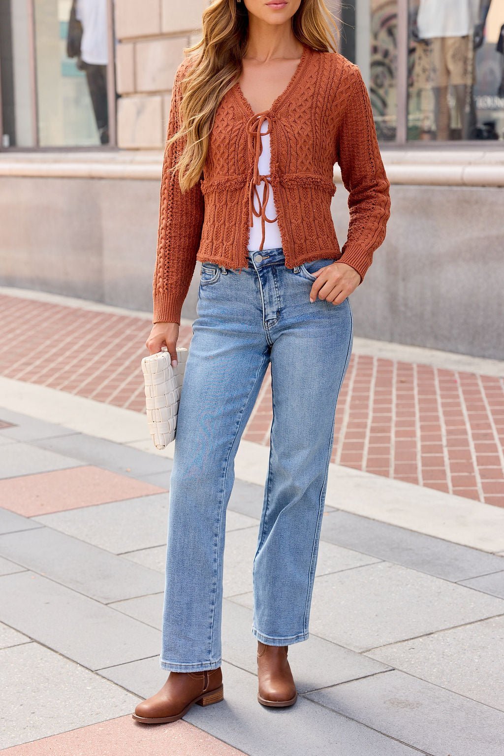 Reese Tie Front Sweater - Terracotta - Image 8