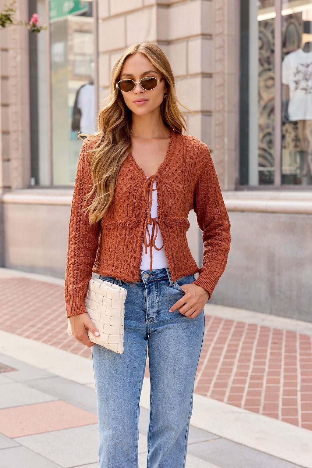Reese Tie Front Sweater - Terracotta - Image 3