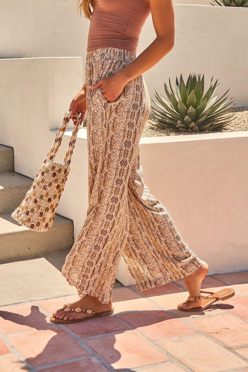 Sahara Smocked Palazzo Pants - Brown - FINAL SALE - Image 4