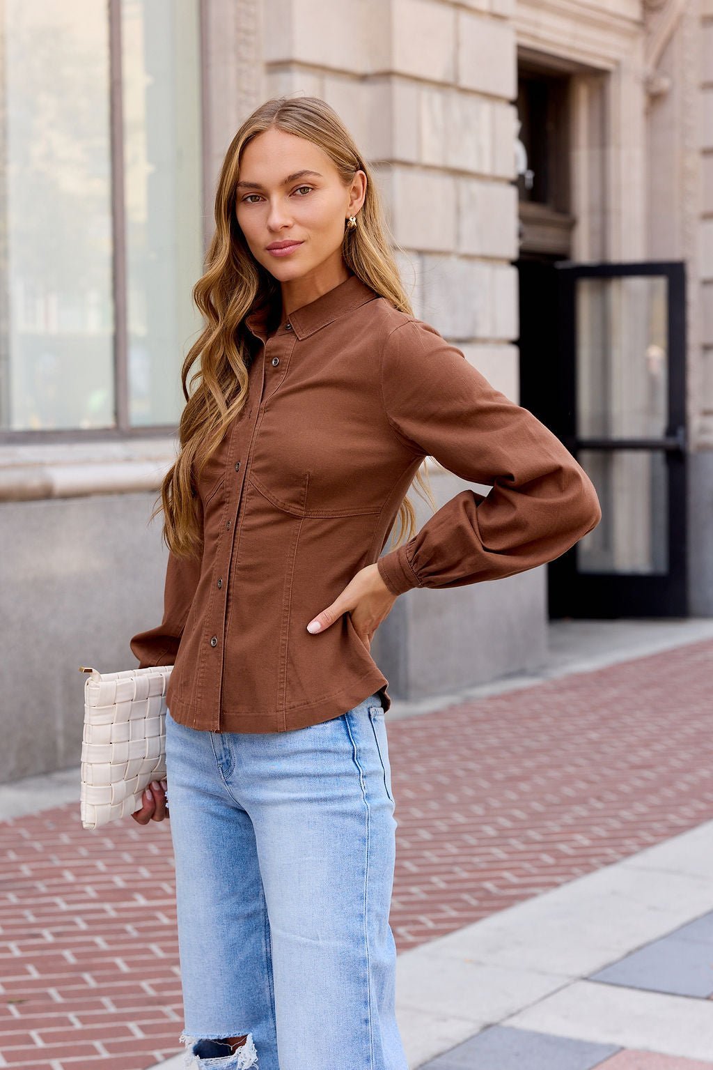 Sutton Twill Button Down Top - Mocha | Pre Order - Image 7