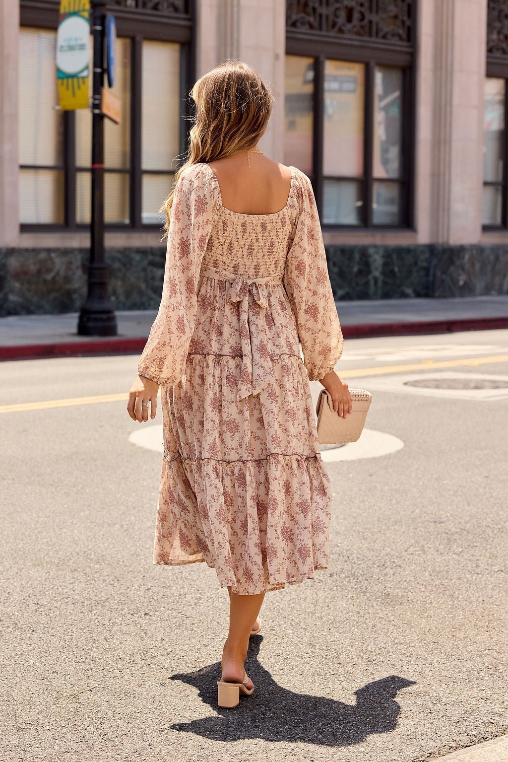 Sweetheart Floral Print Midi Dress - Sand - Image 7