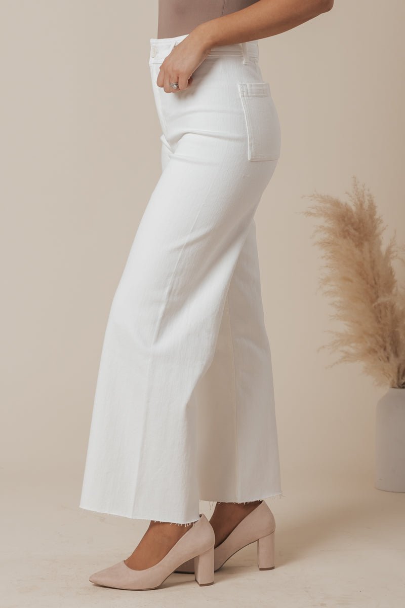 White Straight Wide Leg Pants - Image 4