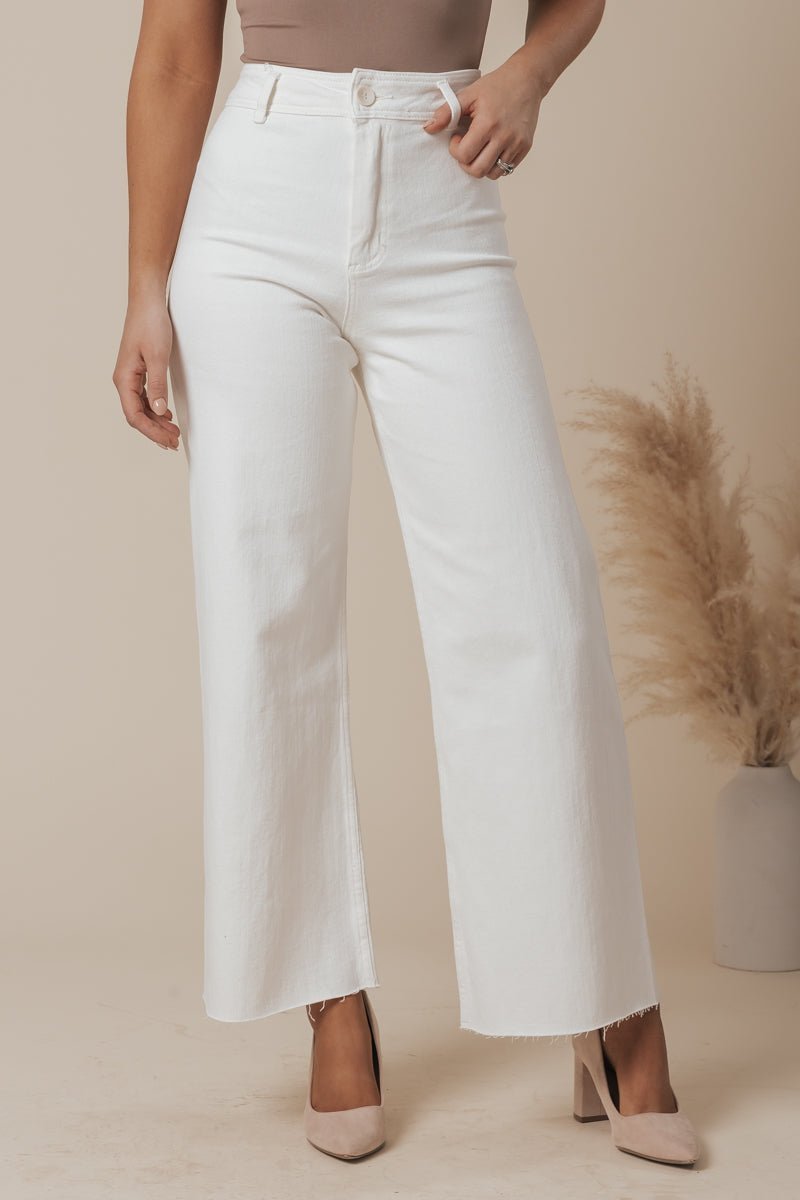 White Straight Wide Leg Pants - Image 2