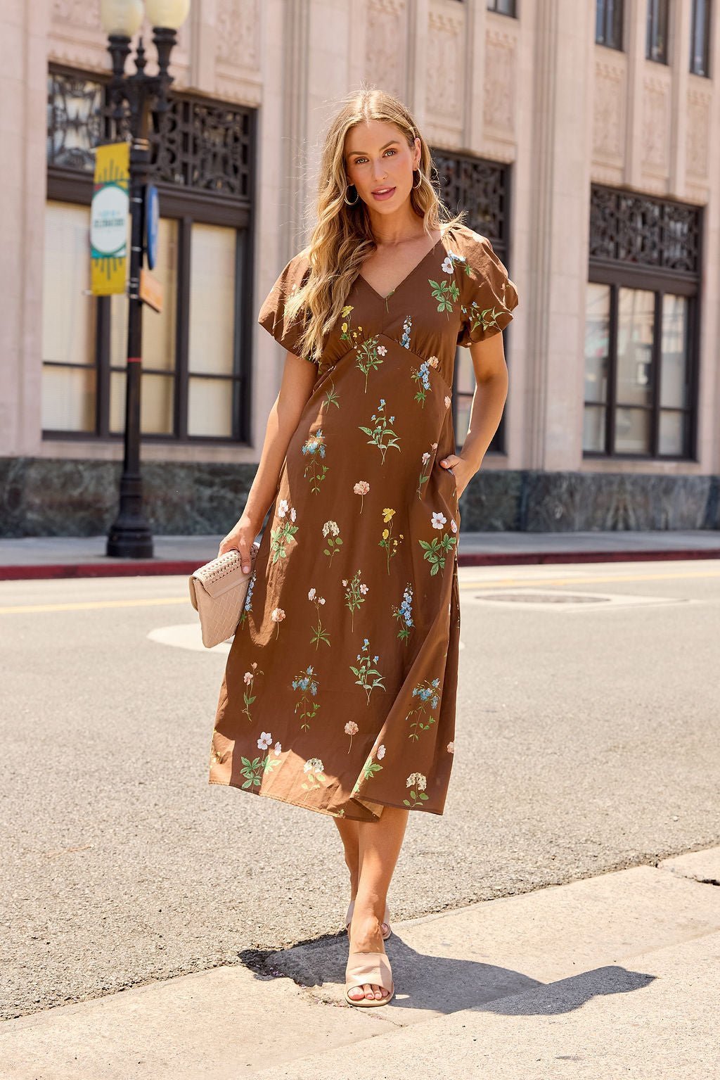 Wildflower Floral Midi Dress - Brown