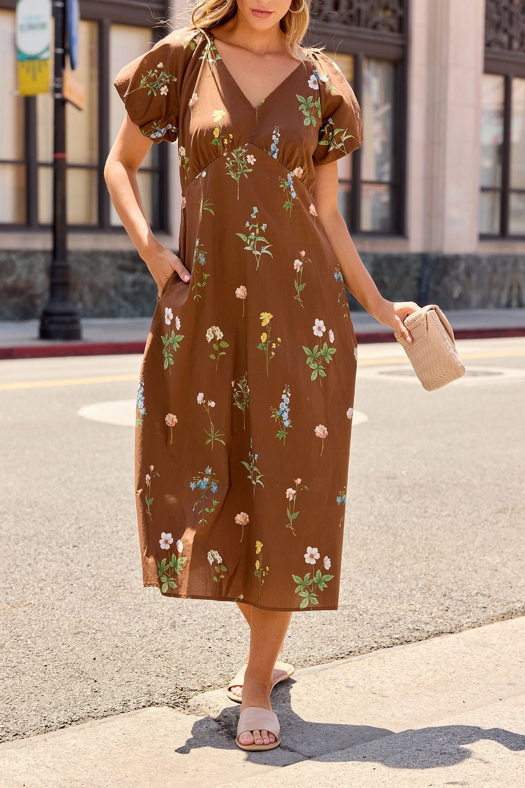 Wildflower Floral Midi Dress - Brown - Image 4