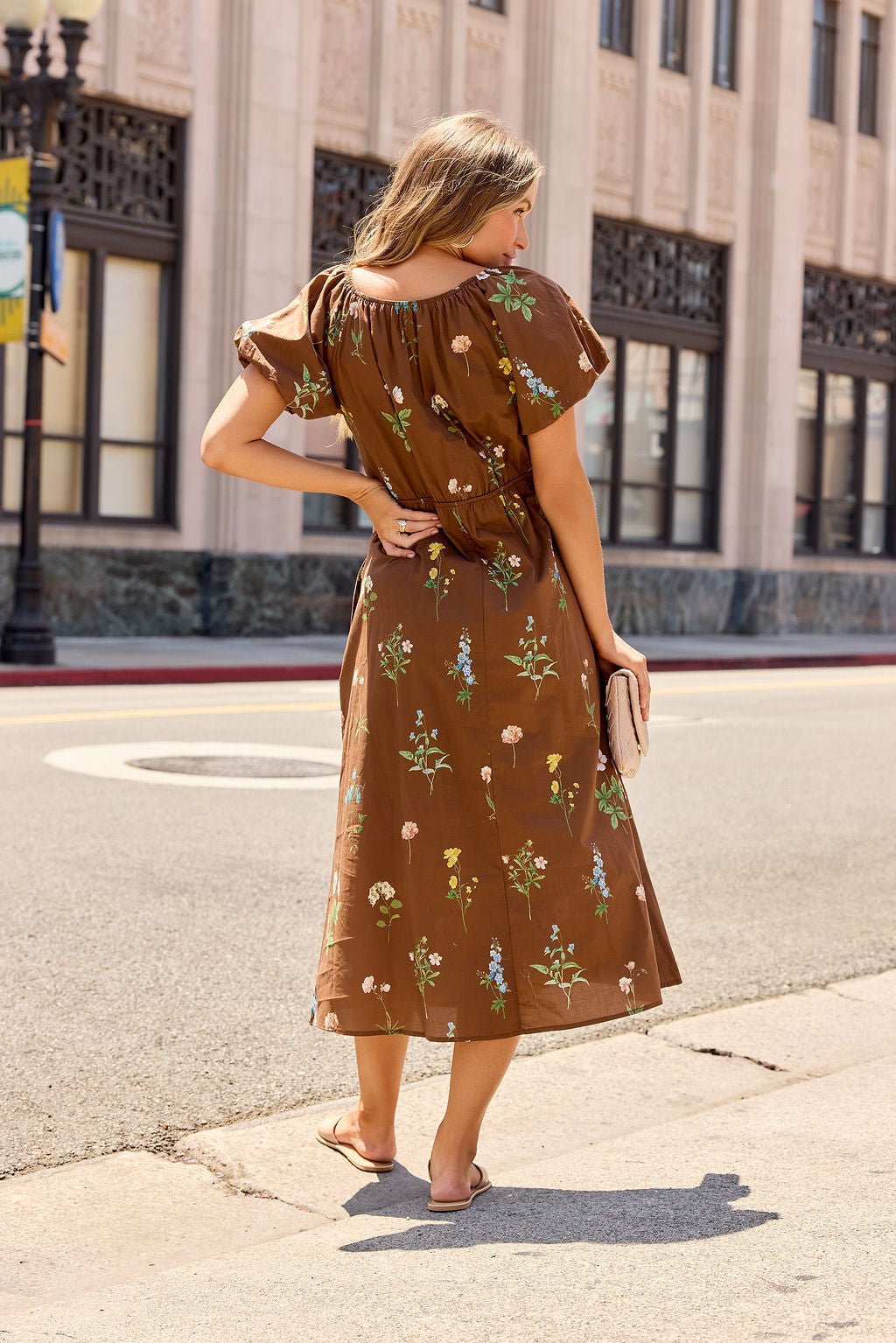 Wildflower Floral Midi Dress - Brown - Image 5